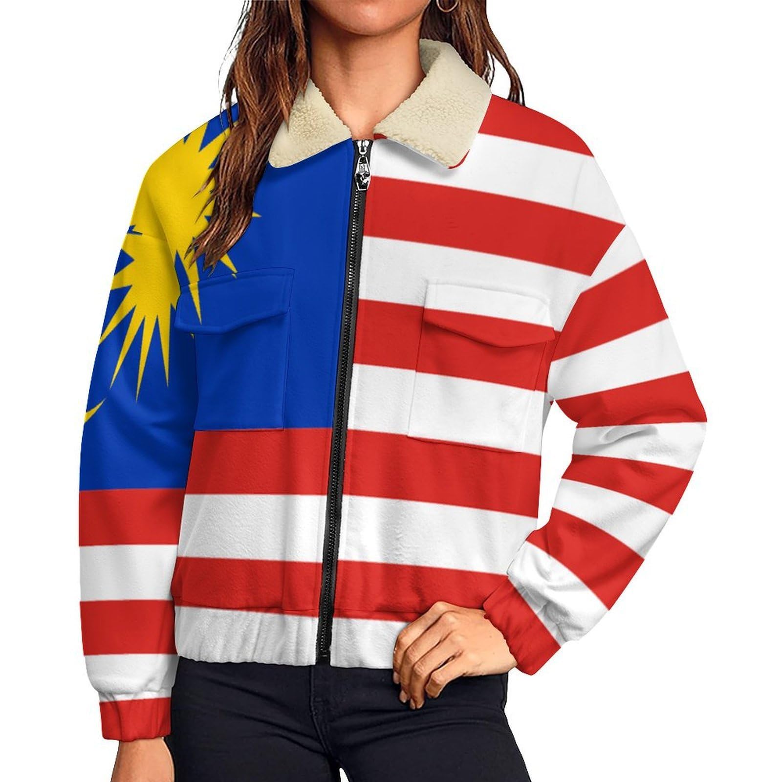 Manteau polaire femme blouson sport chaud imprimé à rayures modernes - 8
