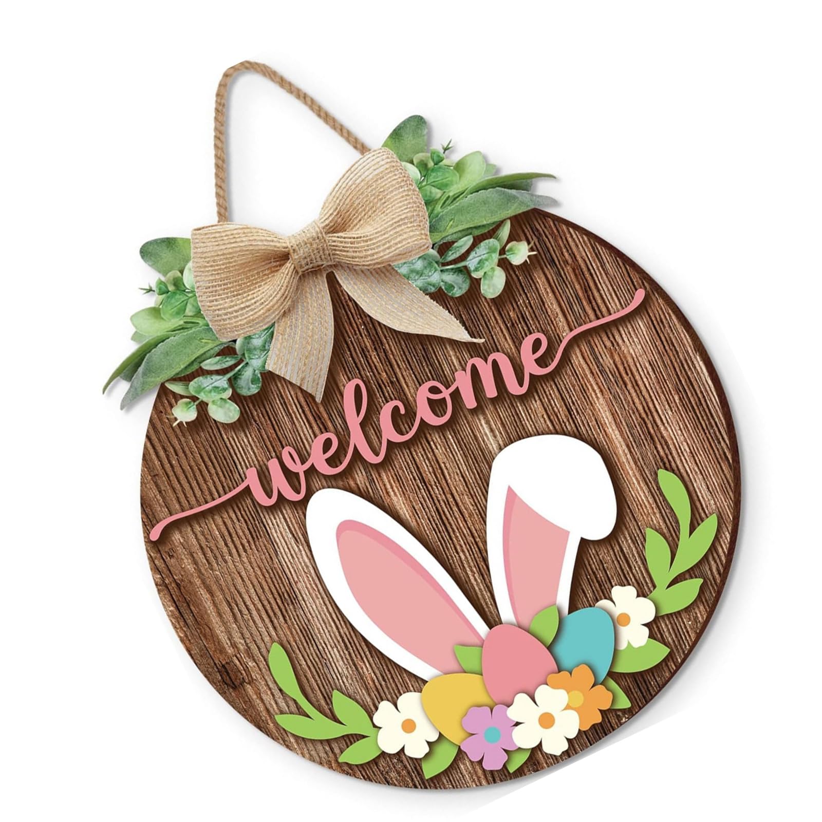 Festival Door Sign Wood Hanging Bunnies Ear Welcome for Front Wall Home Farmhouses Decoration Home Decoration