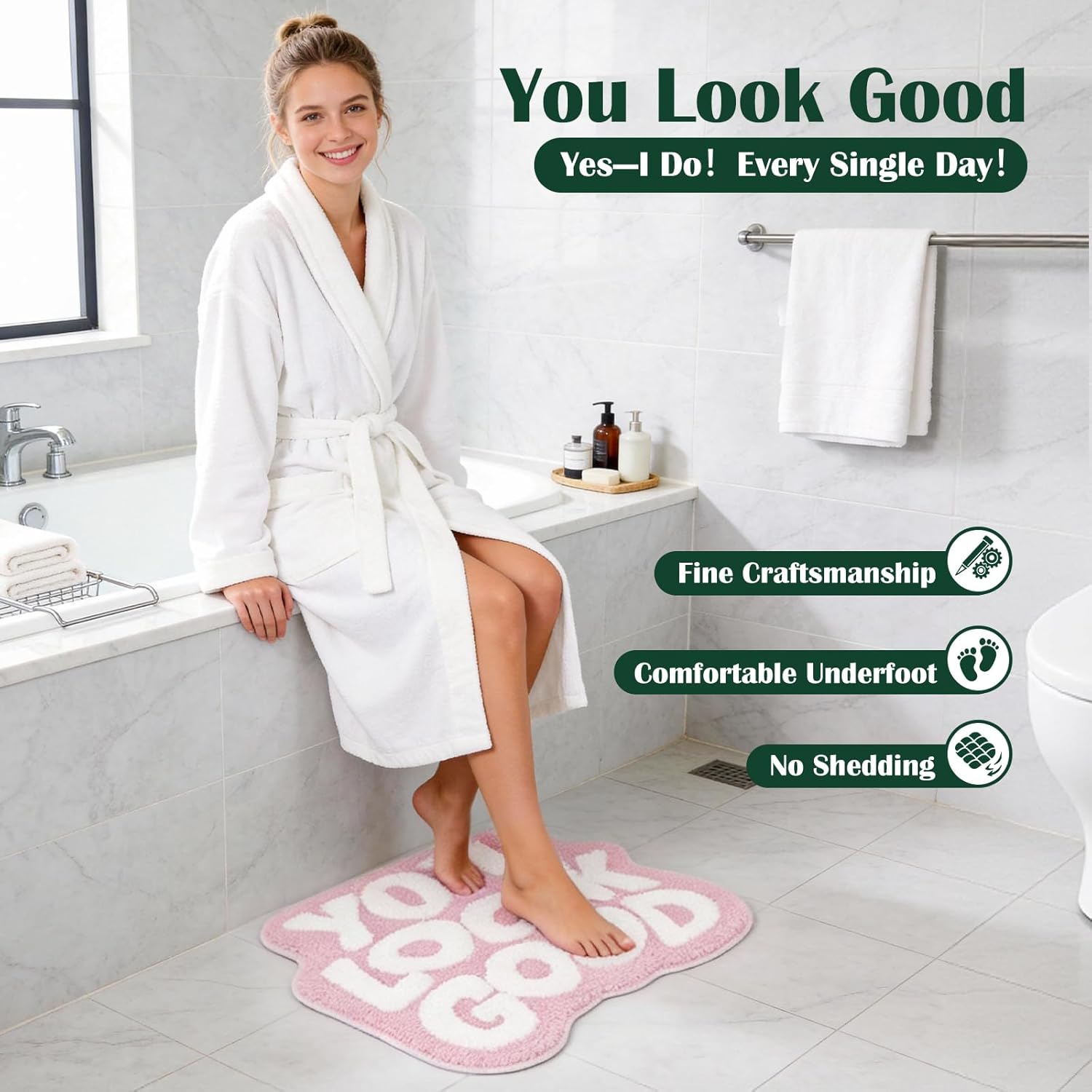 You Look Good Bathroom Rugs, Funny Bath Mat with Cute Words, Cool Welcome Door Mat, Non Slip Microfiber Washable Absorbent Shower Mat, Indoor Rugs for Bathroom Bedroom Kitchen Living Room Decor