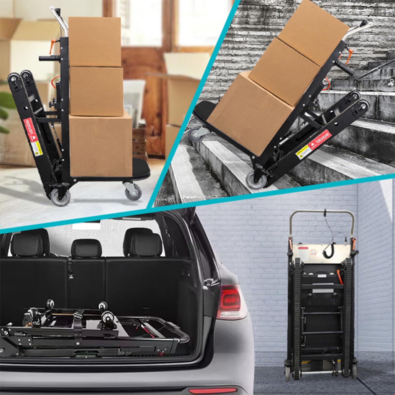 Carrello Elettrico Saliscale Potenziato Da 1000W - 3 Velocità Regolabili + Carico Massimo 500Kg + Maniglia Allungabile, Carrello Saliscale Pieghevole Con Cingoli in Gomma per Scale Facili Su/Giù(A)