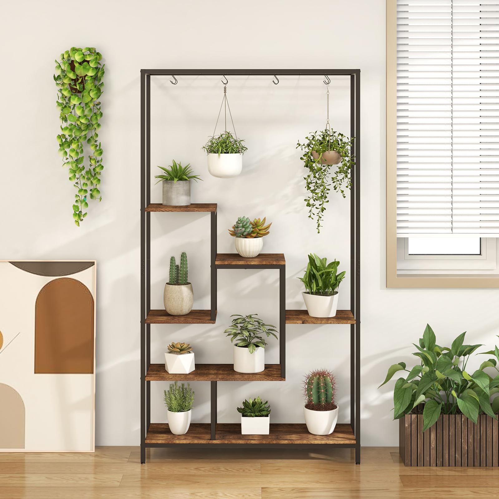Amazon.com : Toolsempire 6-Tier Plant Stand Indoor, 70.9" Tall Plant Stand  with 10 S Hanging Hooks, Metal Plant Shelf Corner Plant Stands for Indoor  Plants, Garden, Balcony, Living Room (Brown) : Patio,