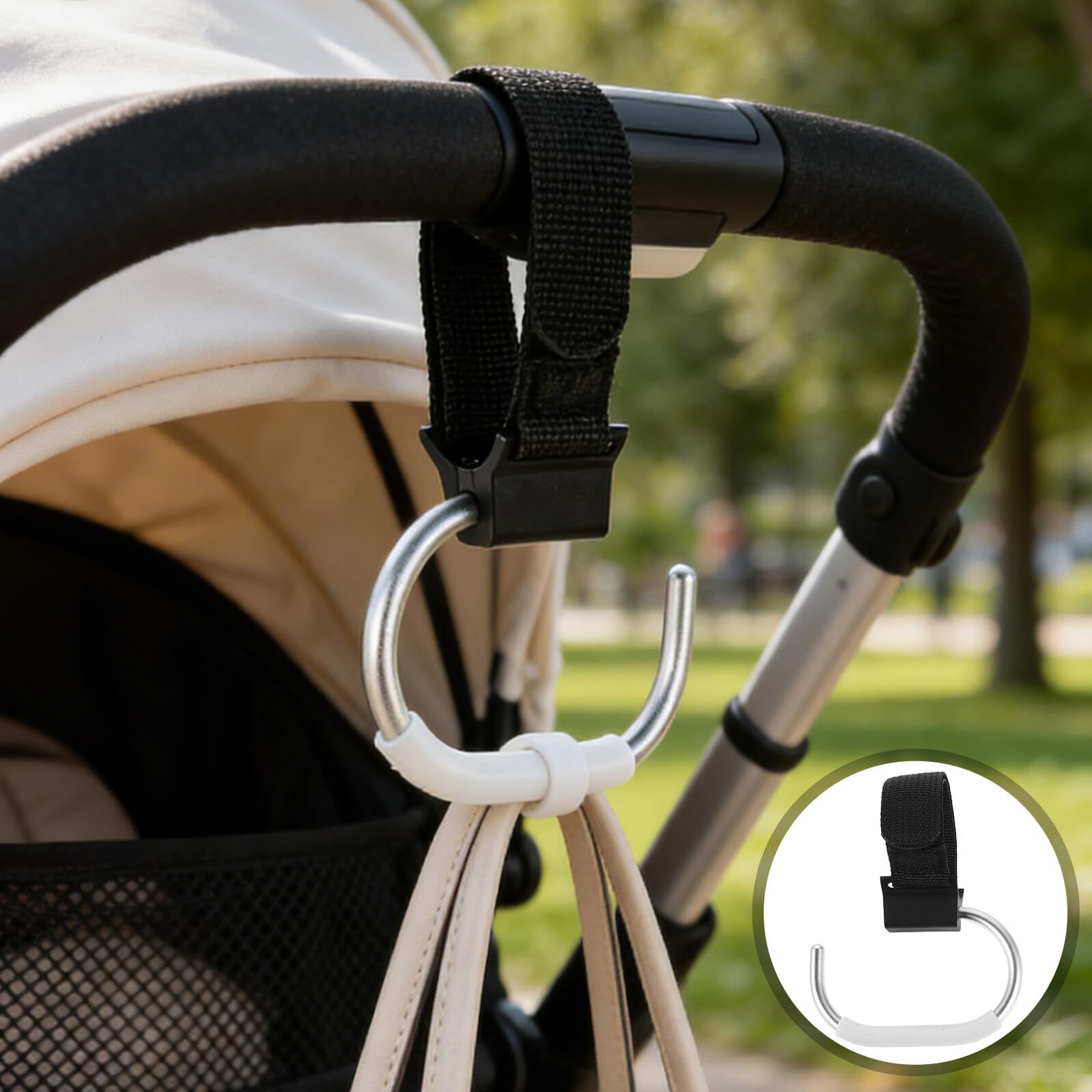 Gancho Giratorio para Cochecito 2piezas de Aleación y Plástico para Bolsas de Paseo
