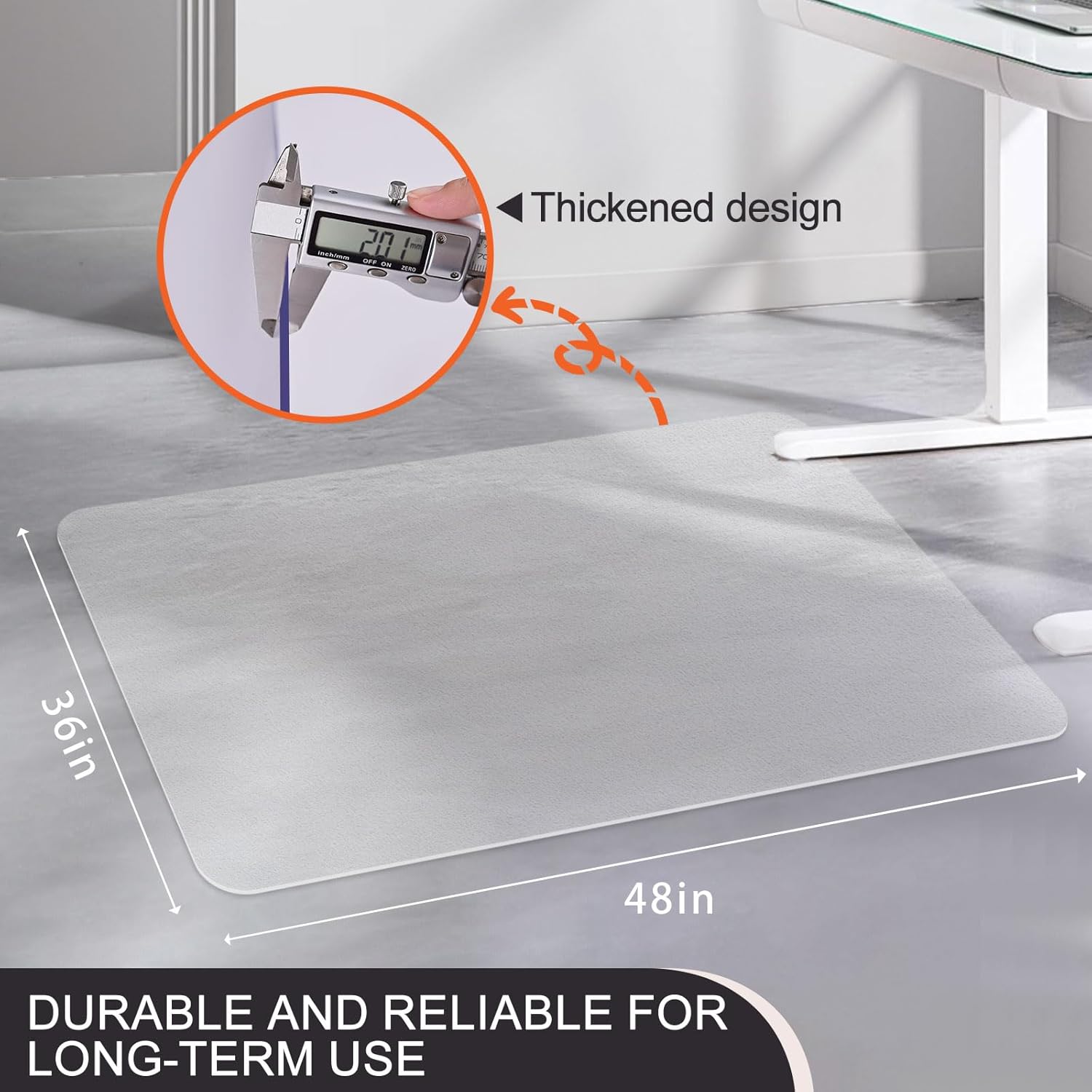 Office Chair Mat for Hard Floors, 36 x 48 inches, 2mm Thick Clear Chair Mat with 4 Non-Slip Pads - Heavy Duty Floor Protector for Rolling Chairs 36" x 48"