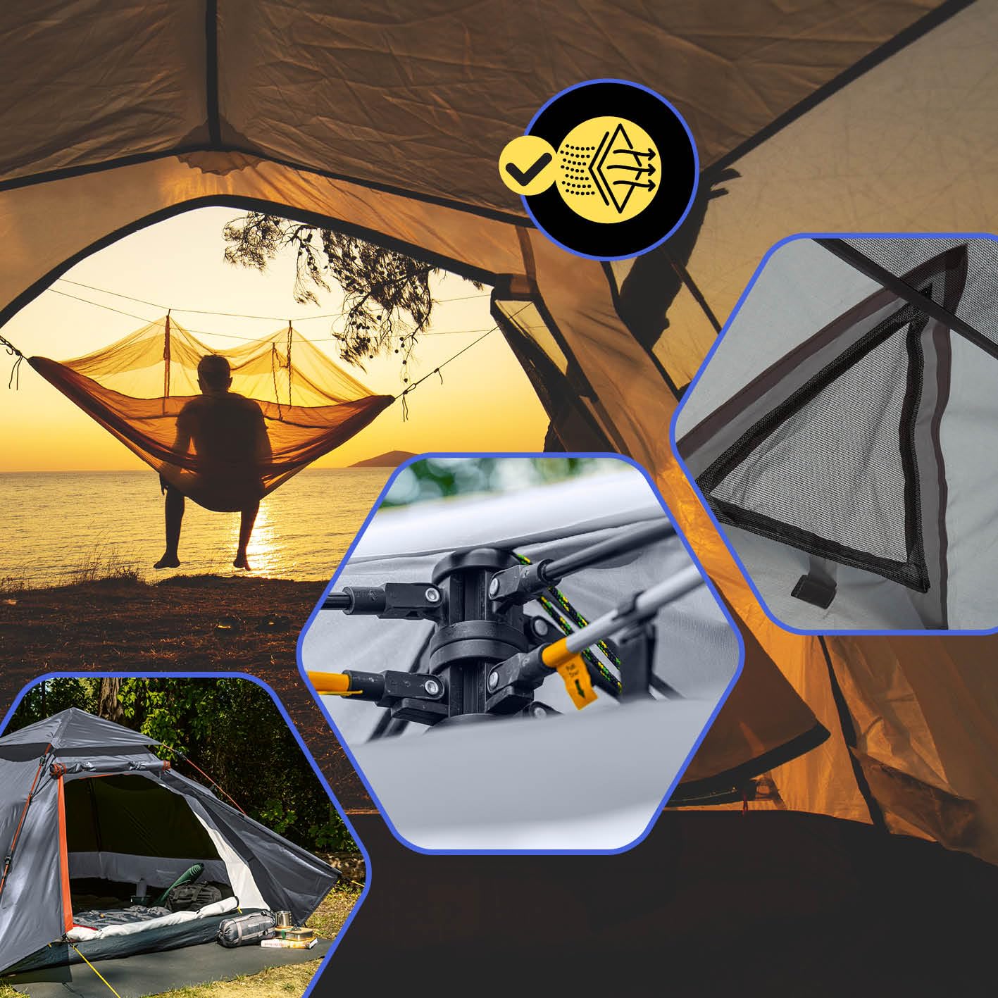 Lumaland Tenda da campeggio pop-up | tenda a cupola per 2-3 persone 215 x 195 x 120 cm | 4 stagioni | tenda da trekking e festival | leggera, impermeabile e robusta | montaggio semplice, veloce