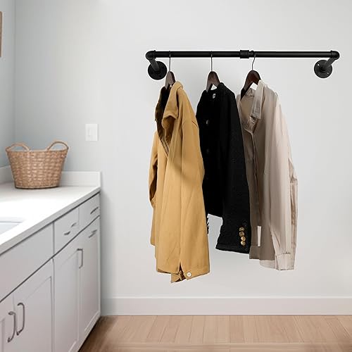 Miniatura 5 de WEBI Perchero de pared para ropa perchero industrial de tubo de 24 pulgadas para colgar ropa barra de hierro resistente barra de ropa de exhibición