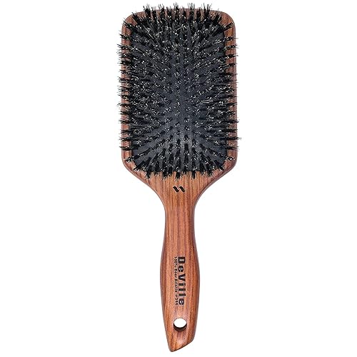 Spornette Deville Cushion Paddle Brush - Cepillo de cerdas de jabalí con mango de madera, para alisar, alisar, desenredar, peinar y cepillar para