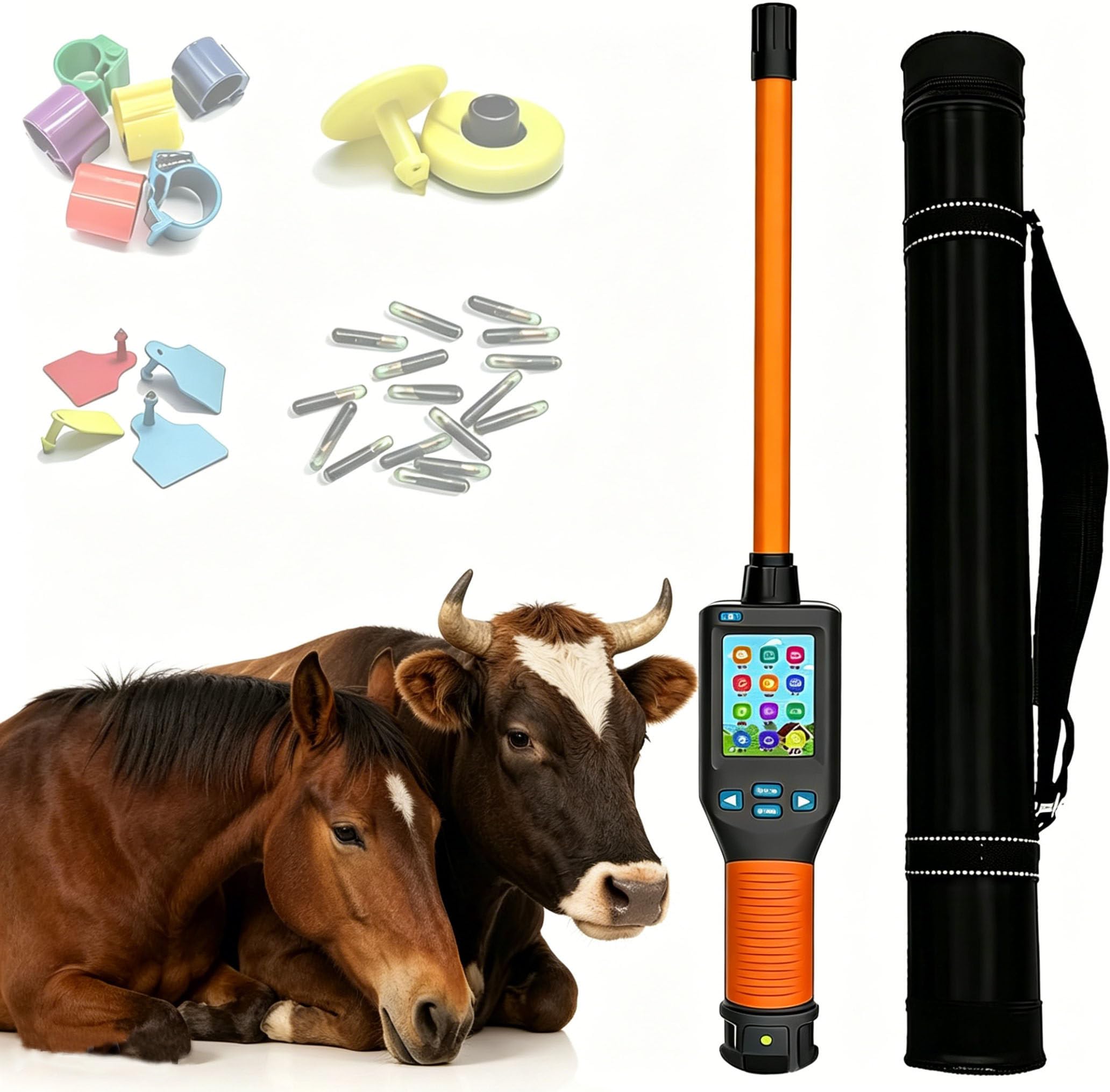 POIMHEW Animal Tag Scanner Microchip Reader,Storage Up to 20000 Datas, Handheld Cat Dog Ear Tag Identifier Animal Ear Tag Stick Scanner, 30S Auto Power Off, for Dog/Cat/Pig/Animal