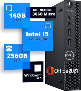 【整備済み品】Dell 超ミニPC OptiPlex 3060 Micro Intel 第八世代Core i5/ RAM:DDR4 16GB/高速SSD:256GB/ 静音性/4K HDR対応/省スペース小型pc超軽量豊富なインターフェース/正規版Office付き/Win11 Pro搭載/無線端子付き(Ymer-Shop)