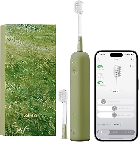 Laifen Wave Special - Cepillo de dientes eléctrico sónico para adultos con aplicación, 2 cabezales de cepillo, resistente al agua IP68 para viajes