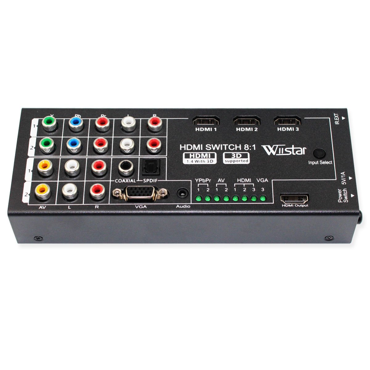 Wiistar Convertitore HDMI multifunzione Switch 8 ingressi a HDMI+COAXIAL+SPDIF Supporto uscita 3D e suono surround per HDTV 1080P