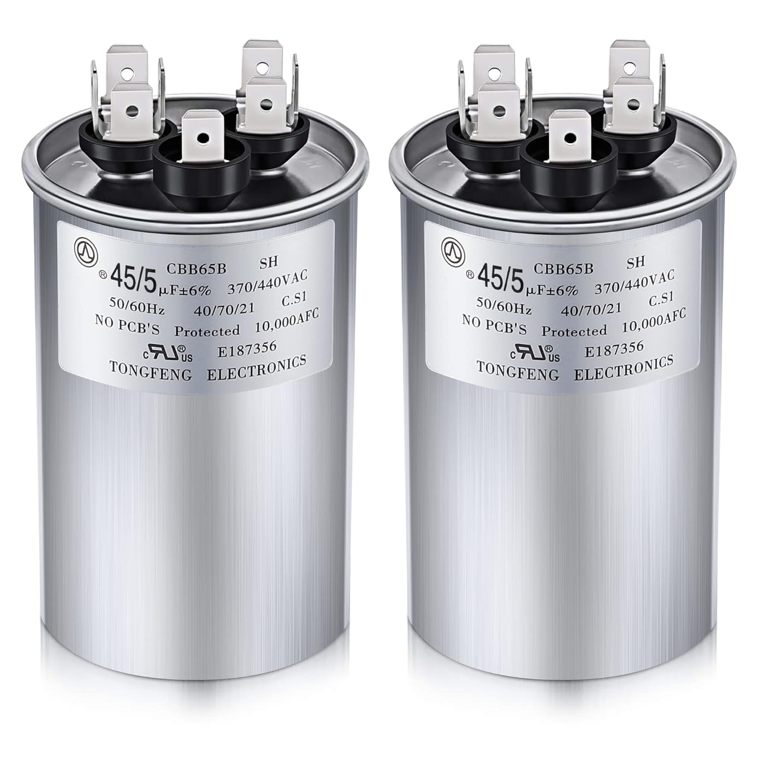 Frienda 2 Pcs 45+5 MFD 45/5 uf ±6% 370V or 440V VAC Dual Run Round Capacitor, 45 5 Start Capacitor for AC Air Conditioning Unit, Condenser Straight Cool or Heat Pump