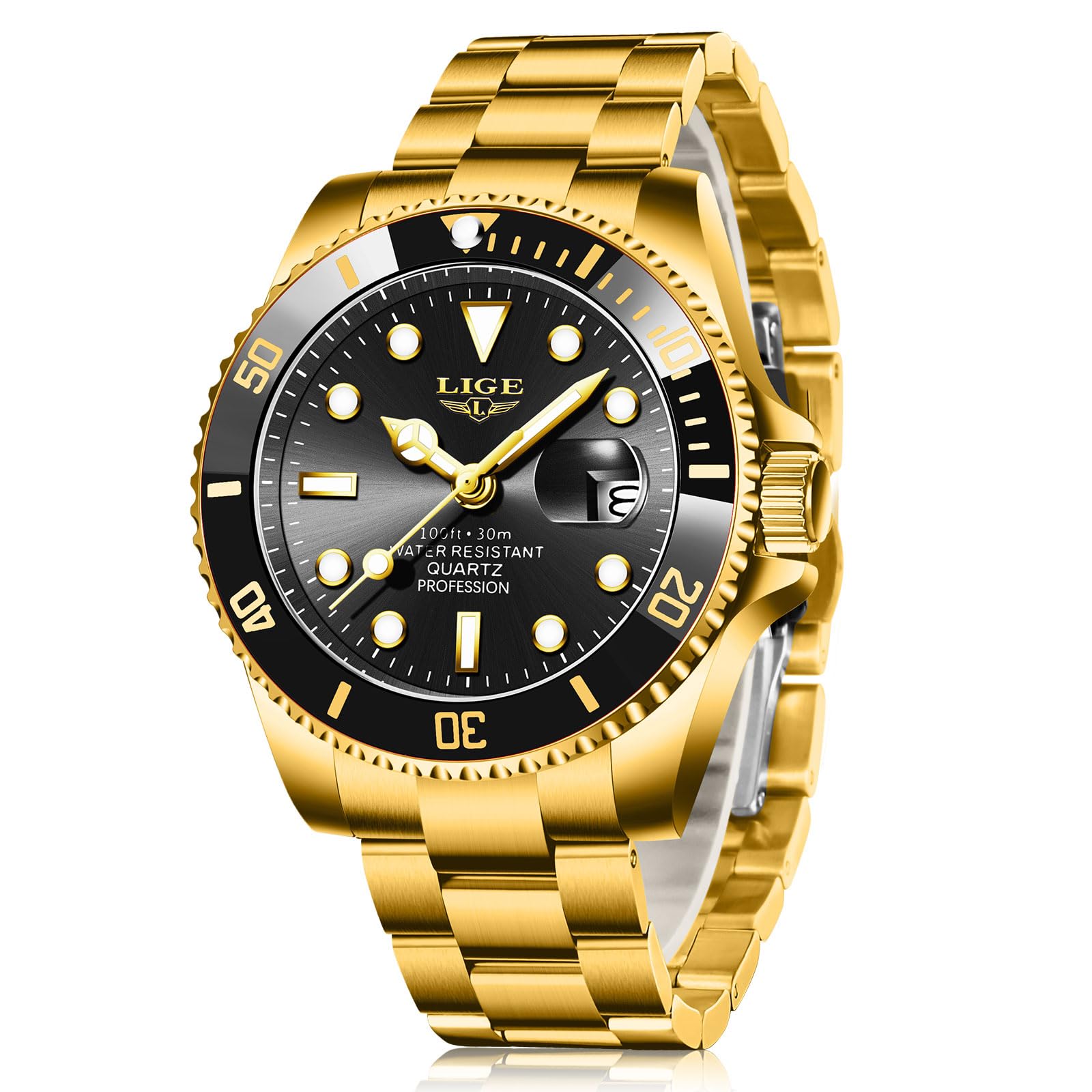 LIGE Uhren Herren Quarz Edelstahl Wasserdicht Kalender Leuchtzeiger | LIGE Armbanduhr Herren, Quarz Analog, 3ATM Wasserdicht, Datumsanzeige Leuchtzeiger, Für Klassisch-moderner Freizeitstil