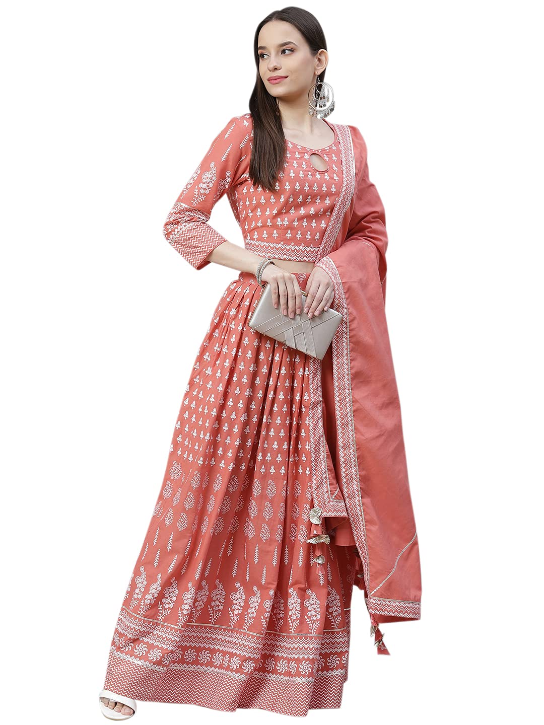 Pink Printed Crop Top, lehenga with Dupatta set-image-14