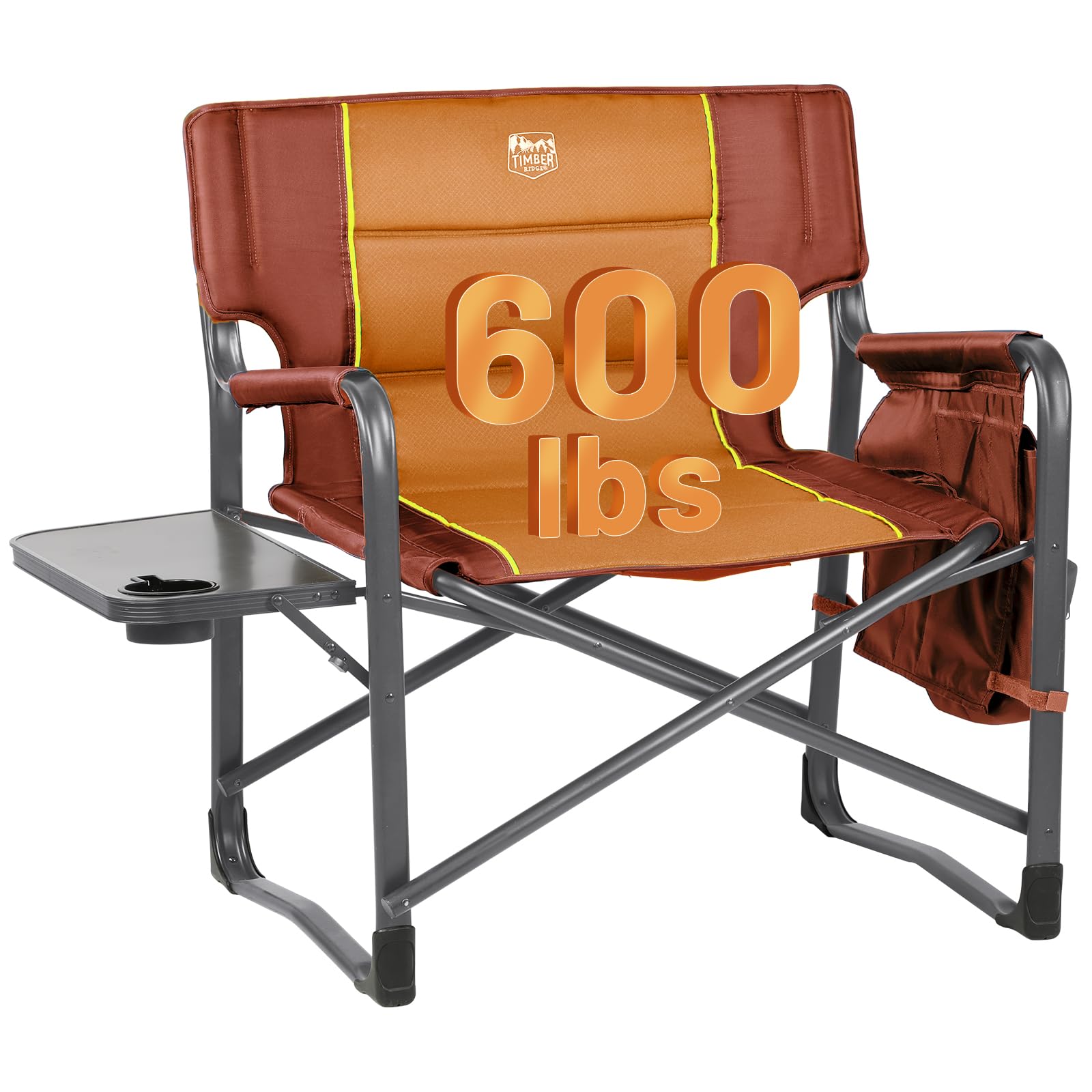 Timber Ridge XXL Upgraded Oversized Directors Chairs with Foldable Side Table, Detachable Side Pocket, Heavy Duty Folding Camping Chair up to 600 Lbs Weight Capacity (Orange) Ideal Gift