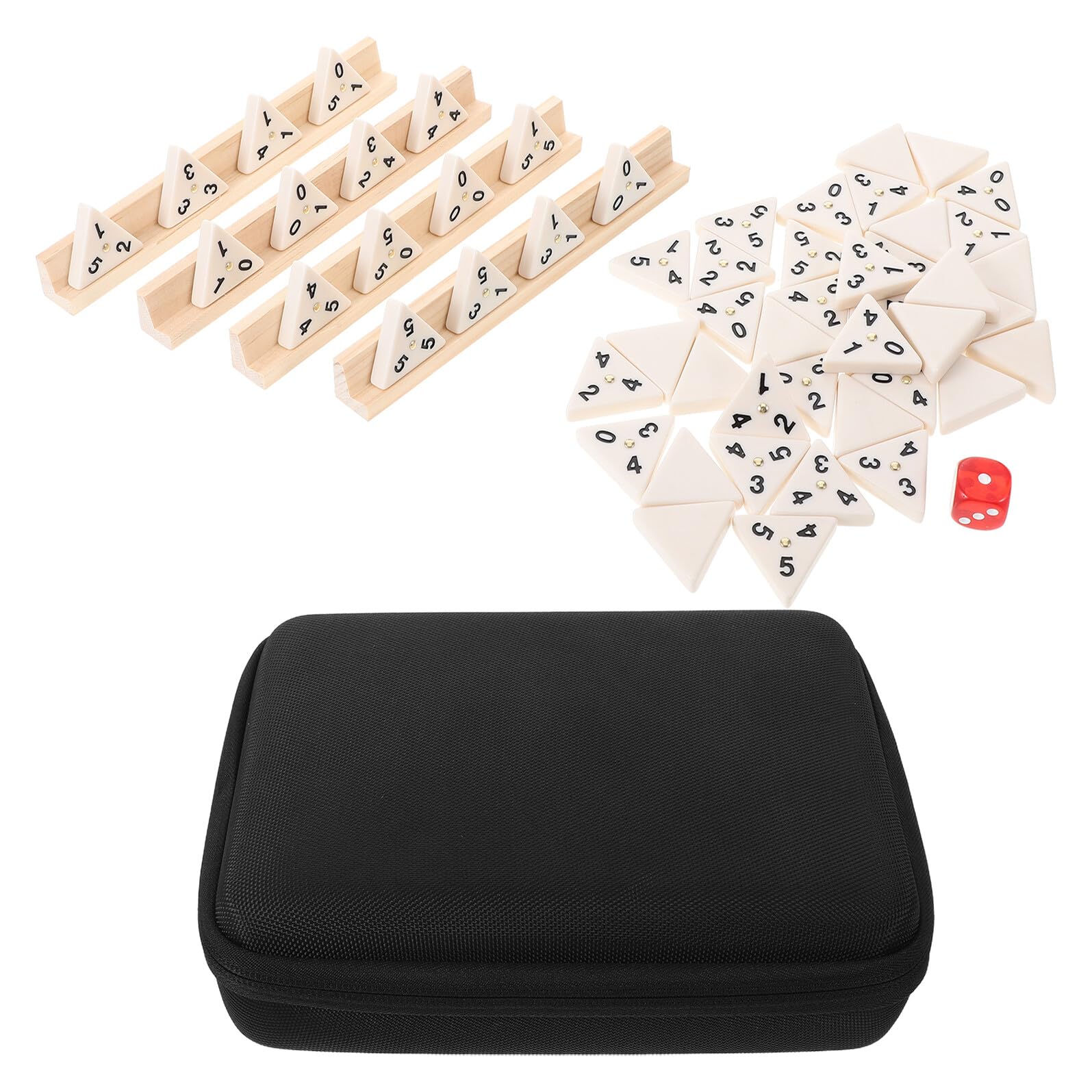Toyvian Domino Triangolare in Legno Gioco da Tavolo Strategico per Famiglie Tessere Numeriche e Vassoio Incluso per Feste e Viaggi