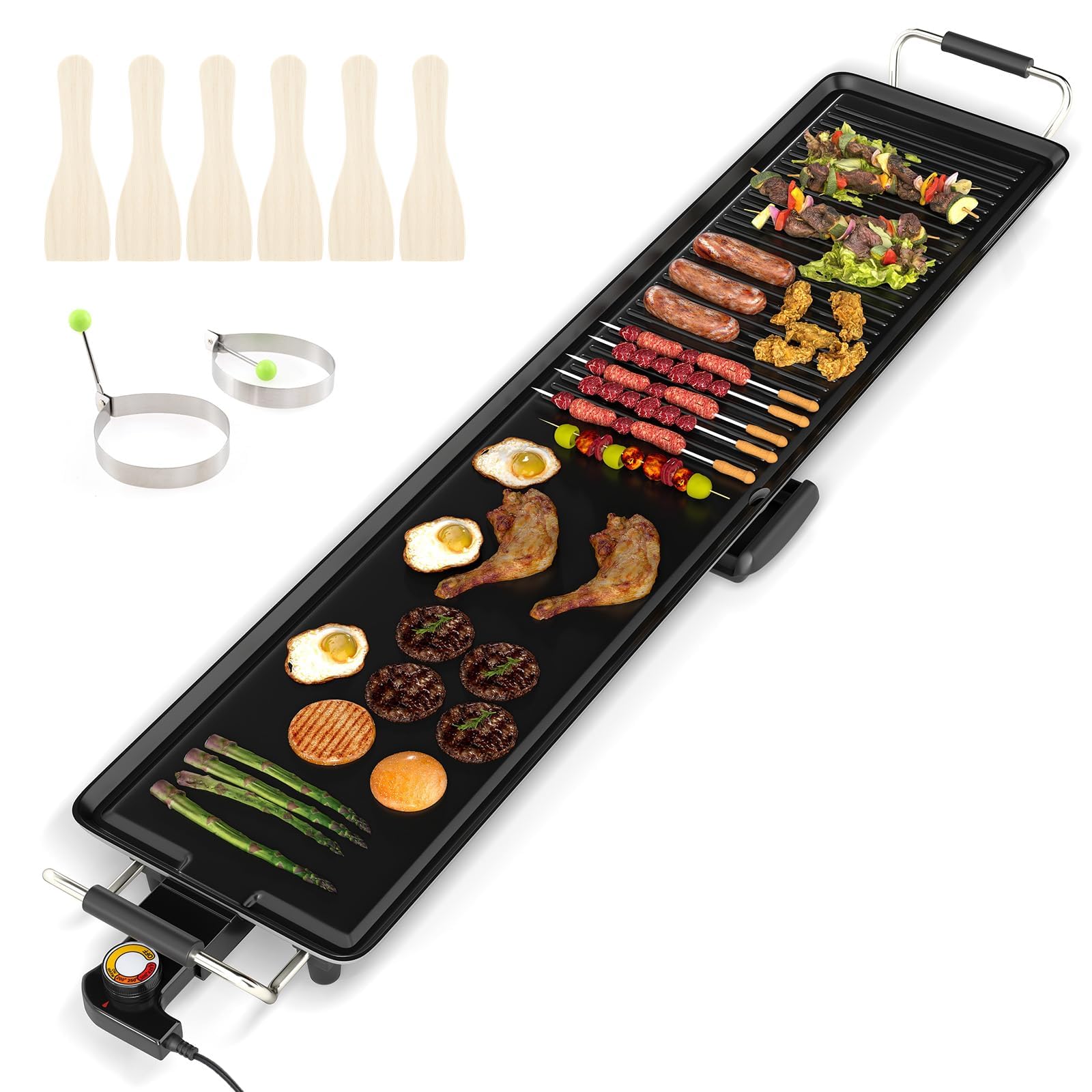 FANTASK Antihaft Elektrogrill 100cm mit Einstellbarer Temperatur, Thermostat und Fettauffangschale