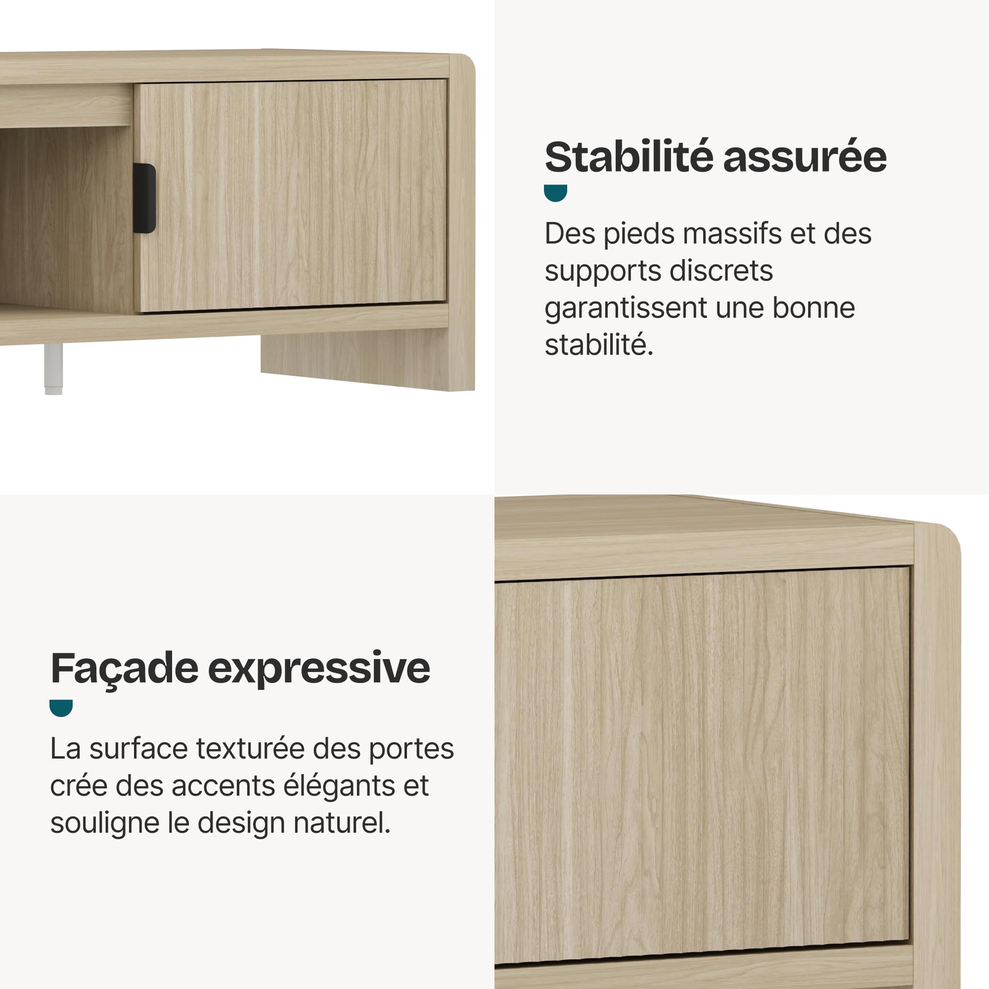 [en.casa] Meuble TV Support Télé avec 3 Compartiments de Rangement et 2 Portes Scandinave Passages de Câbles Salon Chambre Peu Encombrant Stable Élégant Moderne MDF 150 x 40 x 40 cm Effet Chêne