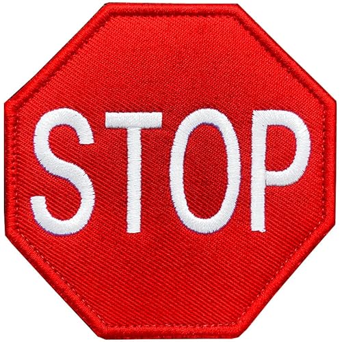 Antrix Tactical Funny Stop Sign Logo Embroidered Emblem Patch, Hook & Loop Stop Road Symbol Patch for Clothes Clothing Jacket Jeans Medium and Large Service Dog Harness/Vest- Dia 3.15"