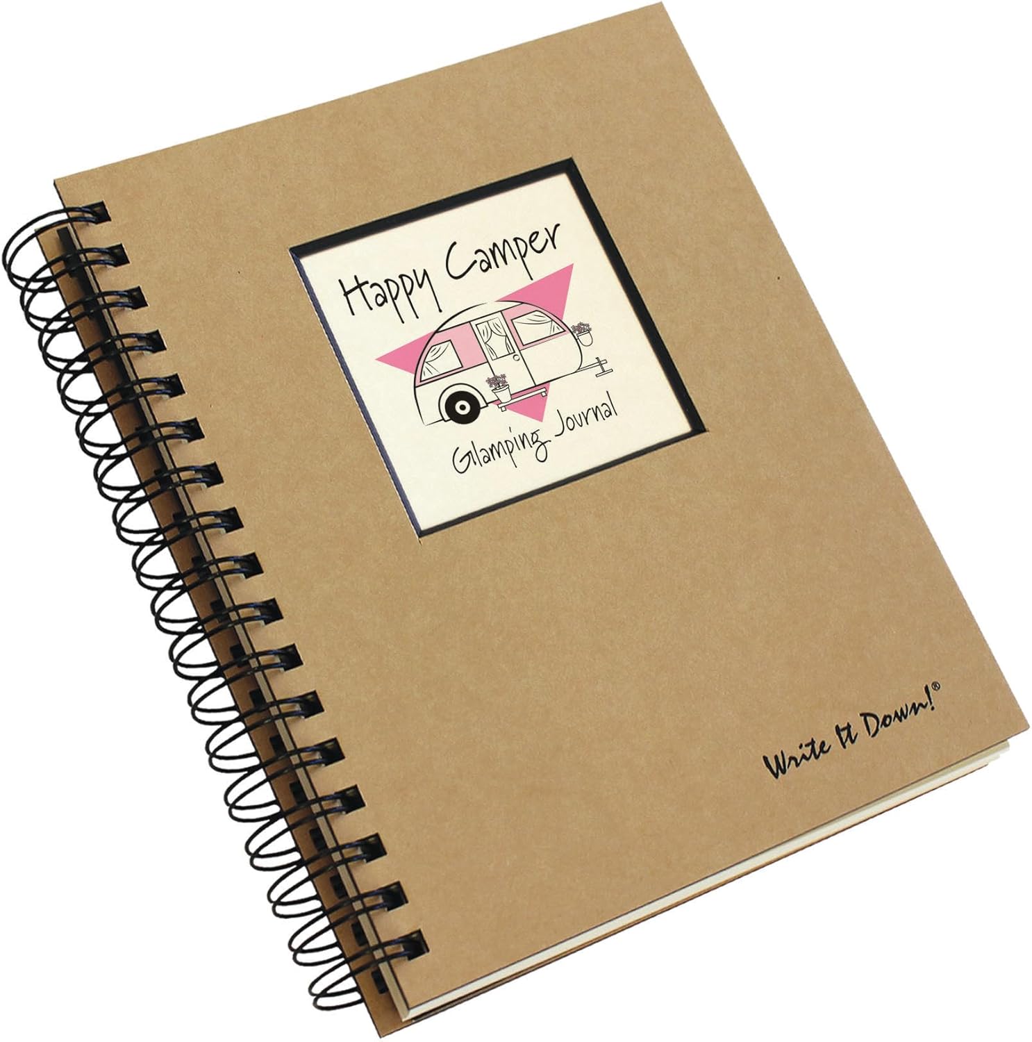 Write it Down series by Journals Unlimited, Guided Journal, Happy Camper, Glamping Journal, Full-size 7.5"x 9", Kraft Hard Cover, Made in USA