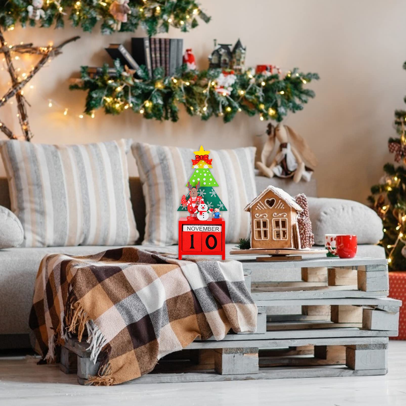 Christmas Wooden Perpetual Calendar Christmas Countdown Calendar Block Wooden Advent Stocking Fillers for Kids Number Date Blocks - Image 3