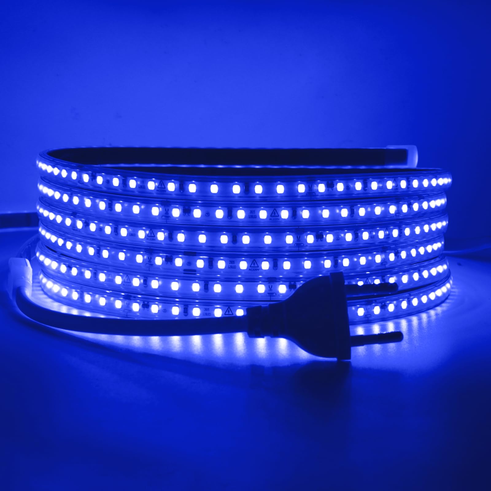 Tira LED 220V [50M, Azul], IP65 Impermeable Flexible, 120 LEDs/m Tira LED Cortable CRI85+, Iluminación Decorativa para Hogar y Tienda