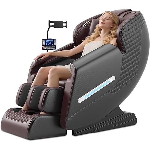 Massage Chair Full Body, Zero Gravity 4D Shiatsu Massage Recliner Chair with Heat, Airbags, Phone Controller, Bluetooth Speaker, Brown