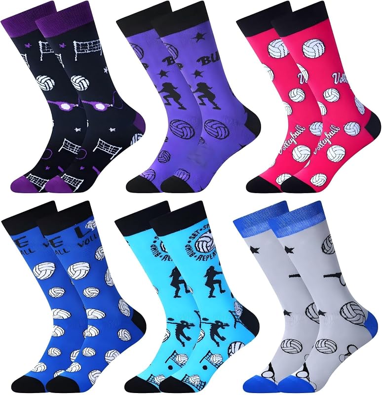 6 Pairs Novelty Bowling Golf Volleyball Soccer Baseball Softball Hockey Sock Men Women Funny Sport Christmas Day Gift