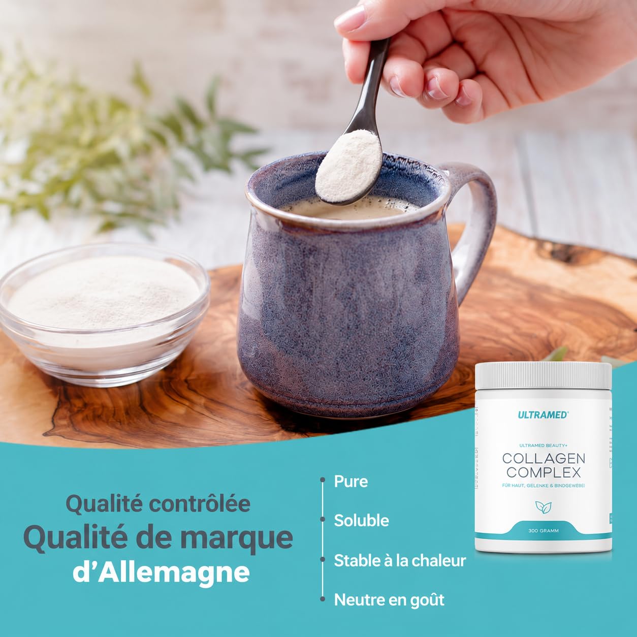 UltraMed - Poudre de collagène bioactive de qualité supérieure composée de VERISOL, TENDOFORTE & FORTIGEL + vitamine C | 300 g | peptides de marque pour la peau, le tissu conjonctif et la mobilité |