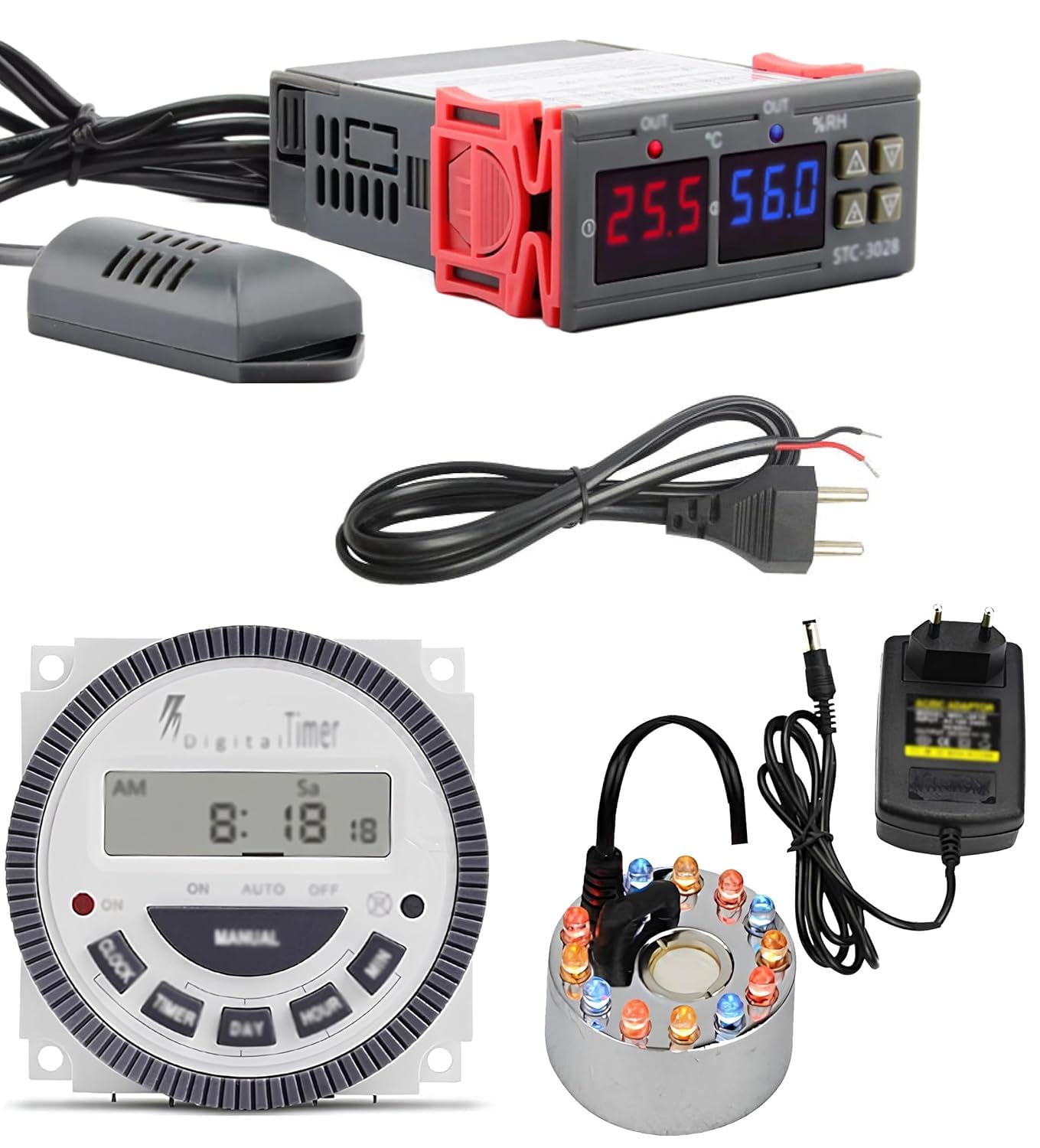 DHRUVPRO STC-3028 Dual LED Digital Thermoregulator Thermometer Hygrometer + 24V Color Changing Ultrasonic Mist Maker Fogger + Digital Programmable Electronic Timer Switch TM619H-2-image-40