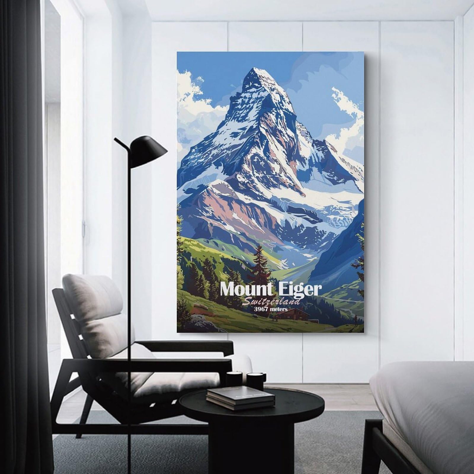 Junmoney Mount Eiger Switzerland Canvas Art Print, 24x36inch(60x90cm), for Living Room, Bedroom, Office Or Hallway, Decorative Artwork with Broad Appeal