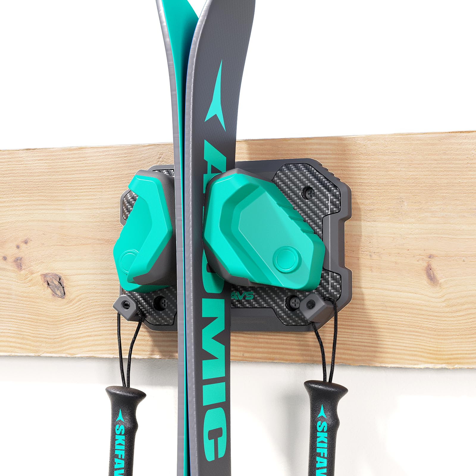 Ski &amp; Snowboard Wall Rack for Garage Wall Fits Any Ski/board, Ski Wall Mount Holders Damage-Free Storage Rack, Garage Organization Space-Saving Winter Gear Organizer, Green, 1 Pack