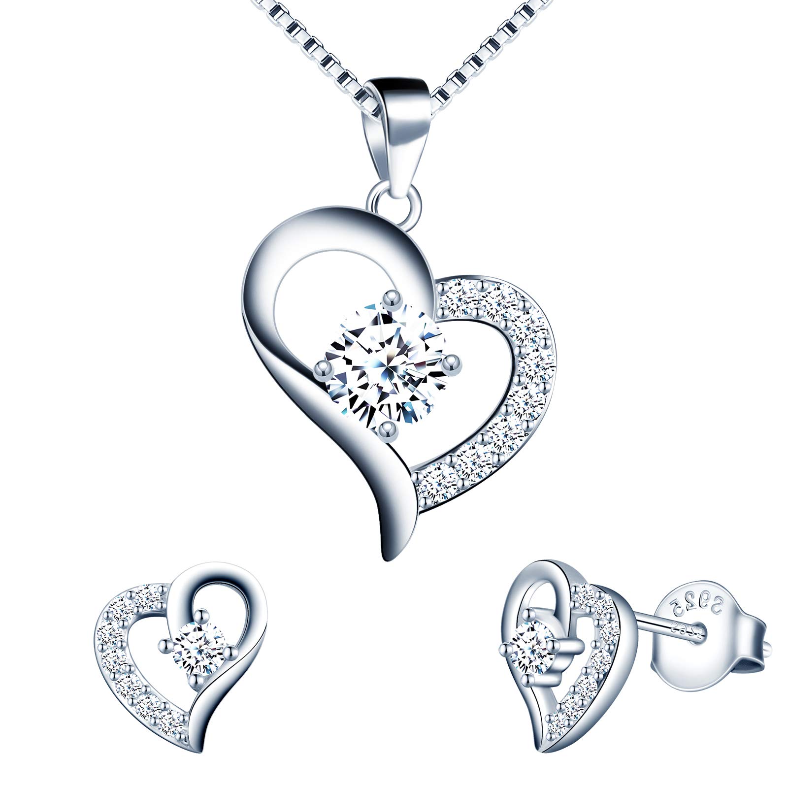 Collana E Orecchini Cuore Con Zirconi In Argento 925 - Set Gioielli Eleganti Per Donna - Regalo San Valentino