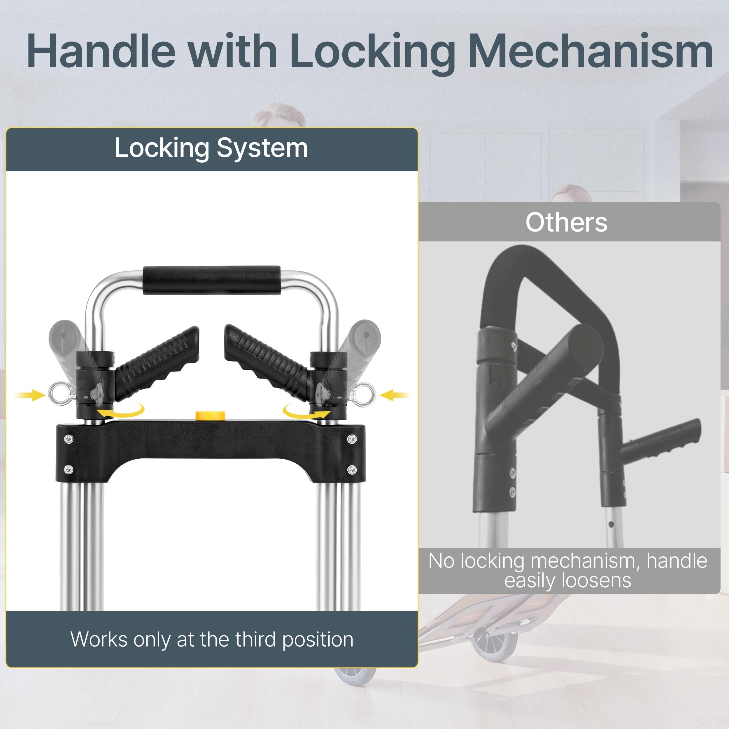 Yaheetach Klappbare Sackkarre,150 kg Belastbar mit Langer Aluminium Teleskopgriff 88.5-115 cm, Spanngummi & Handschuhen,für Einkauf/Umzug/Garten