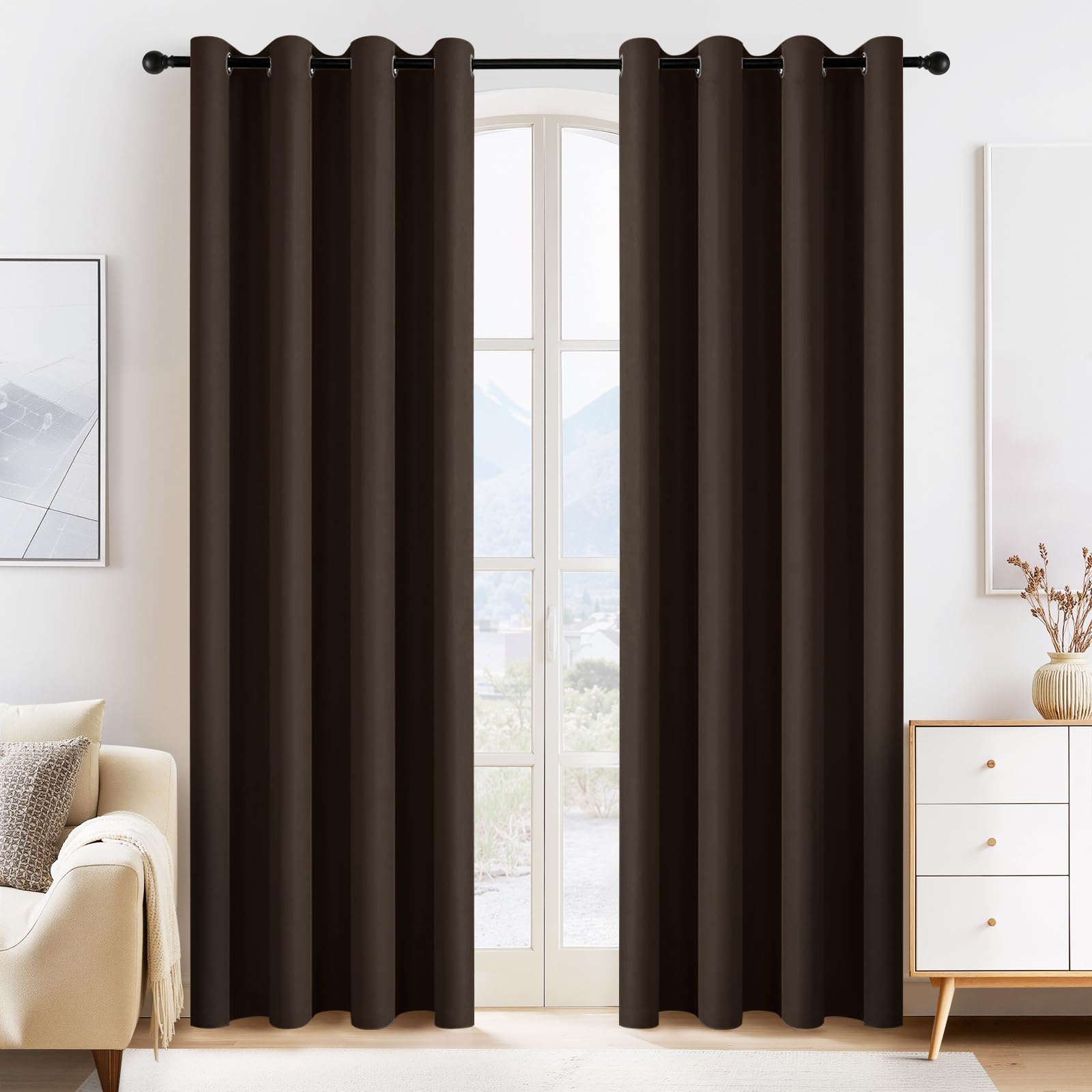 PONY DANCE Blackout Curtain Panels, W 55" x L 80", Chocolate Brown, 2 Pcs