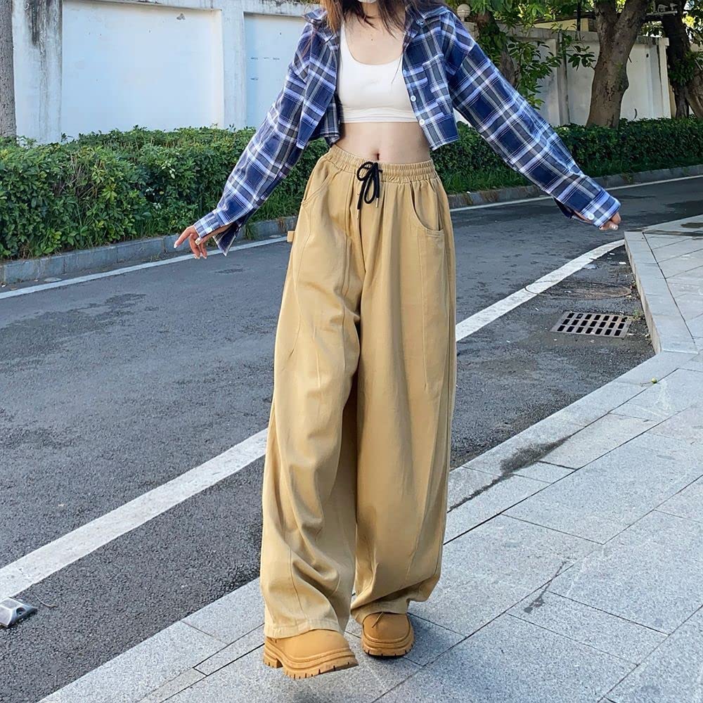Pantalones de paracaídas para mujer, pantalones tipo cargo, holgados, Harajuku Y2K, cintura baja, pierna ancha, holgados, góticos, de hadas, Caqui, Medium
