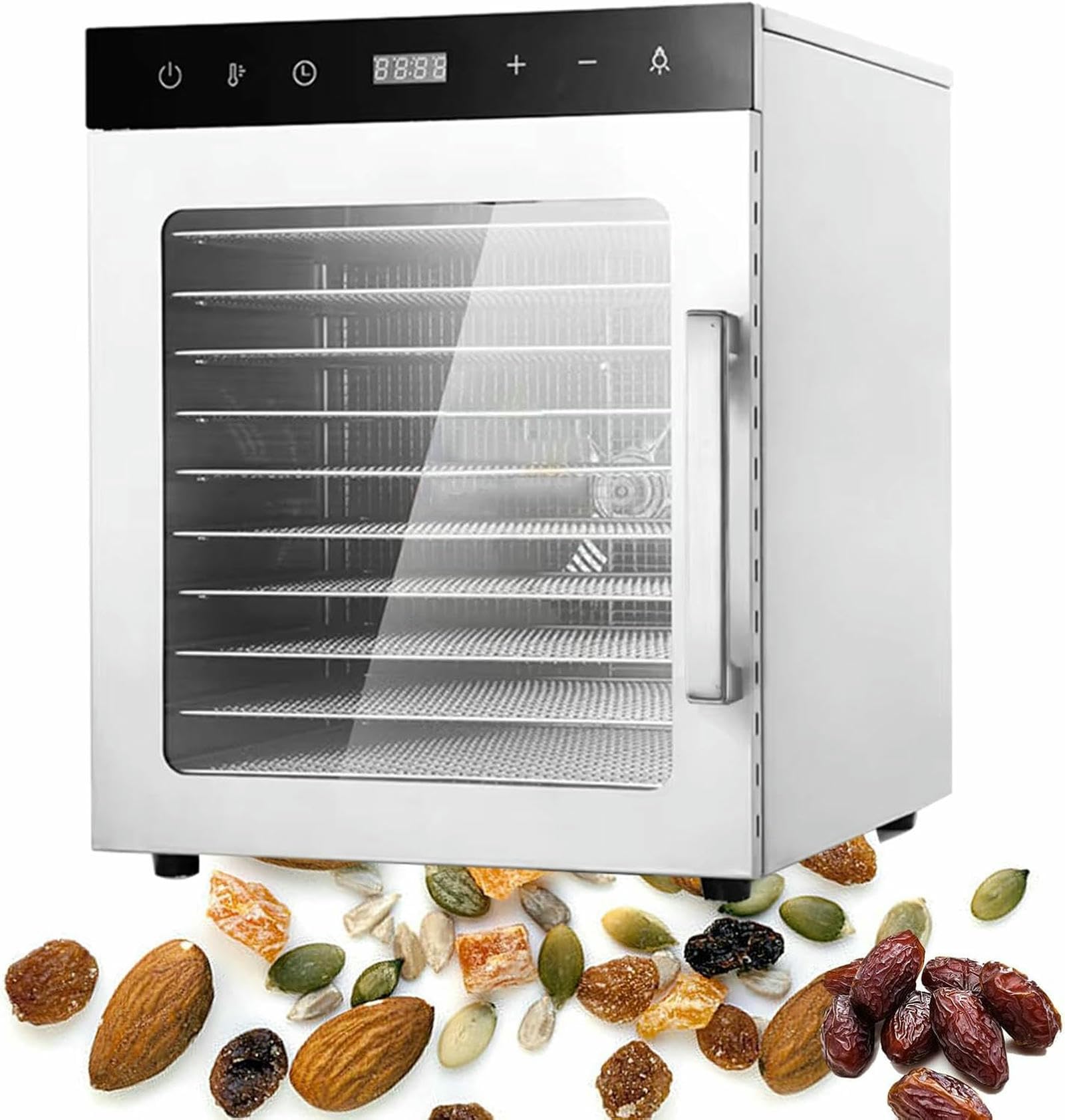 Secador de alimentos, secador por congelador de acero inoxidable, secador por congelador con pantalla LED, temporizador ajustable y control de temperatura, para carne seca, fruta, carne, res, etc.