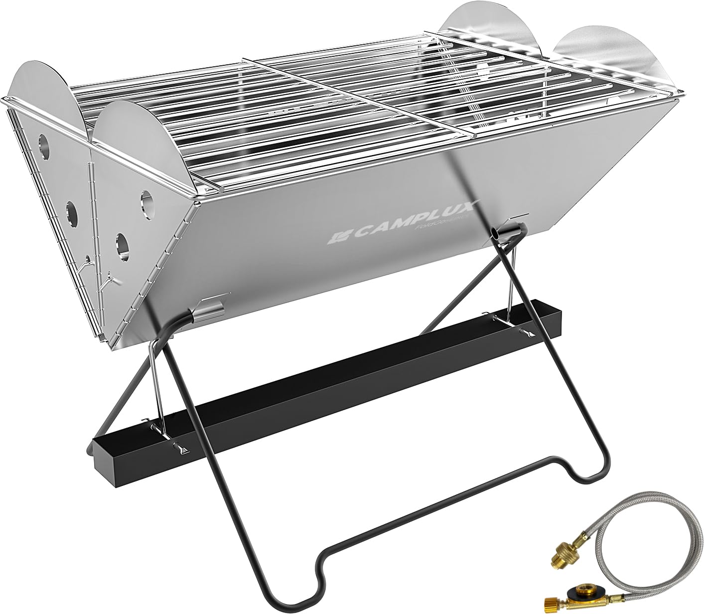 CAMPLUX Portable Grill, 2-in-1 Gas & Charcoal Camping Stove with 340x250 mm Grid and Storage Bag for Backyard, Picnic, Outdoor BBQ, FoldGo FG14GS