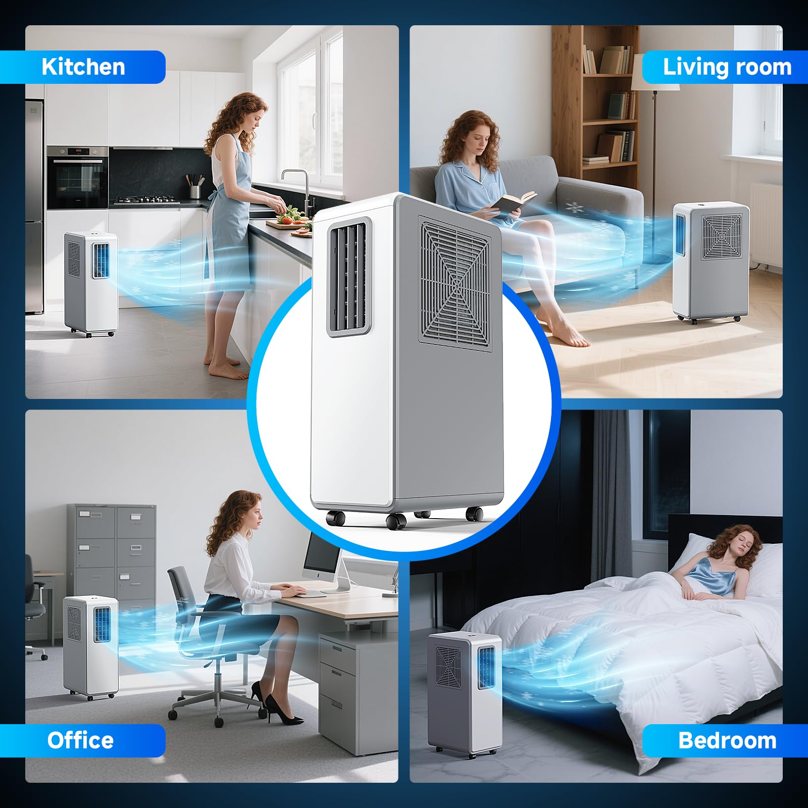 4 en 1 Aire acondicionado portátil,combina funciones de refrigeración, deshumidificación ventilación, silencioso, Ideal para hogares, oficinas y cocinas（Blanco puro）