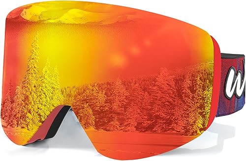 Whale Ski Goggles OTG Magnetic Snowboard Goggles for Men, Women, Kids and Teens 100% UV Protective Lens