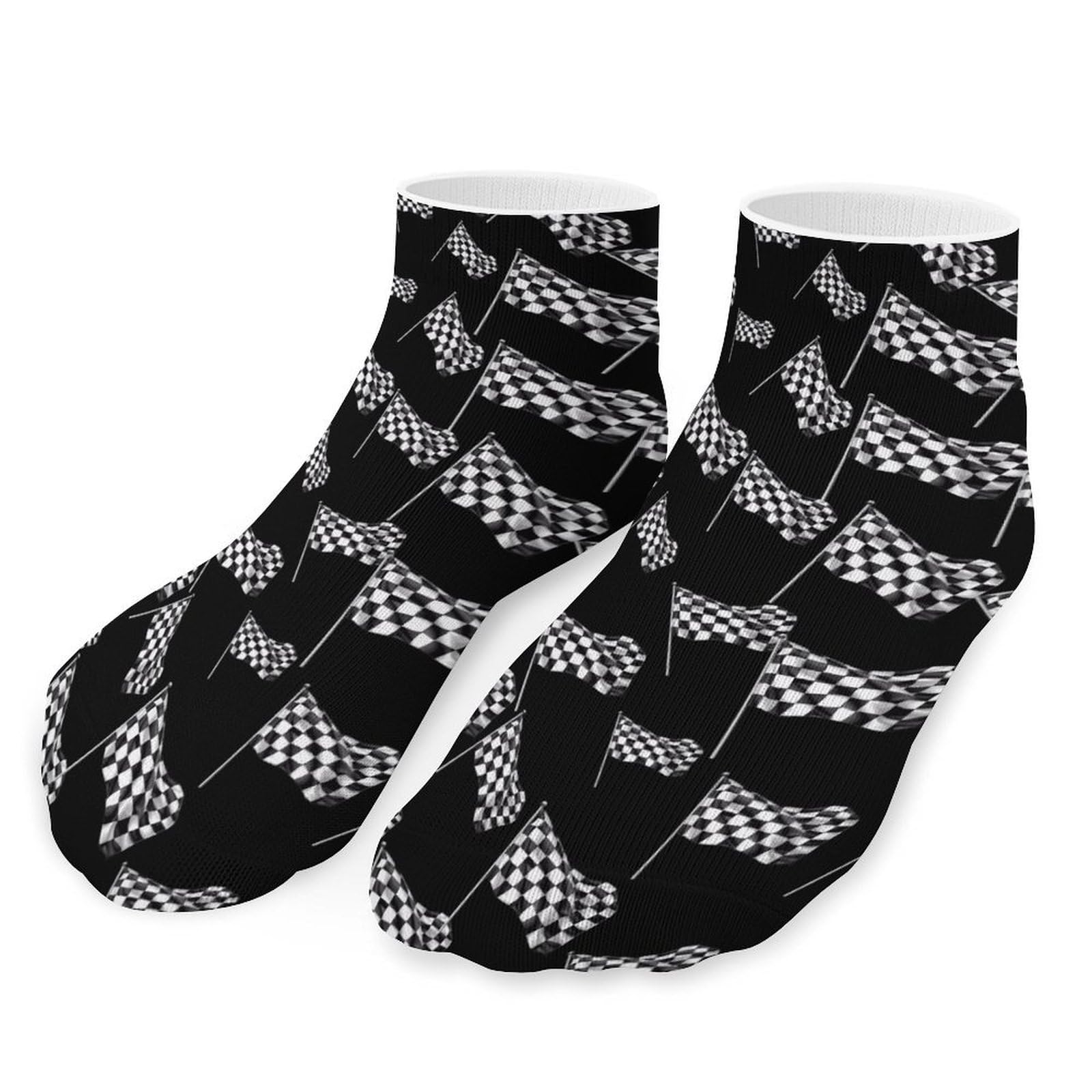 Checkered Racing Flag Ankle Socks Unisex Crew Low Cut Funny Print Athletic Sports Stocking
