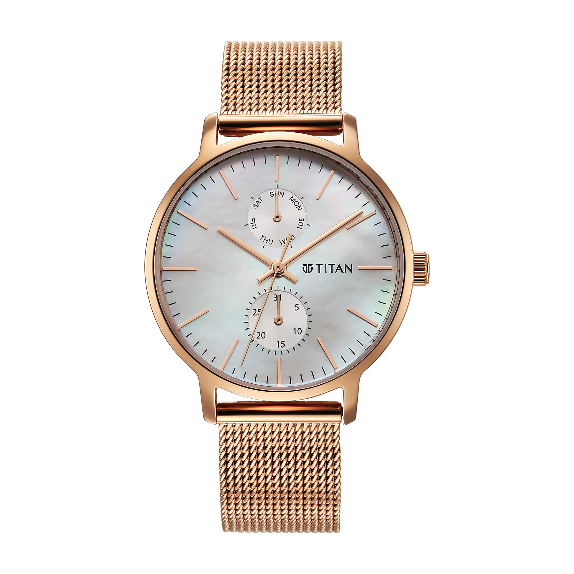 Titan Workwear Slimline Mother of Pearl Dial Analog with Day and Date Stainless Steel Strap Watch for Women-NS95143WM01 (B0BRHLPYMB) Amazon Price History, Amazon Price Tracker