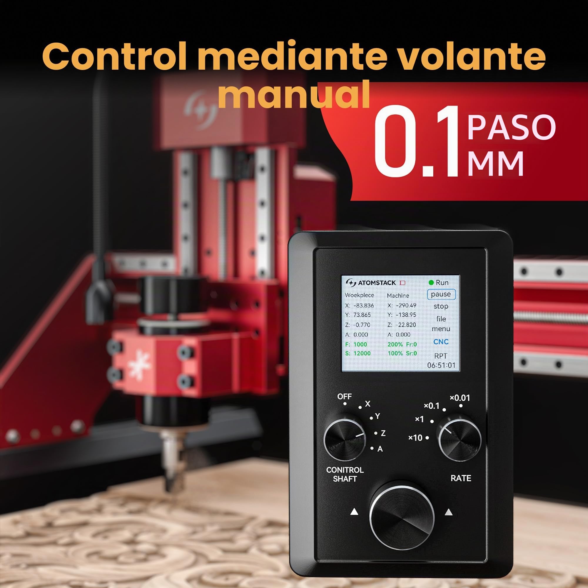 ATOMSTACK C4 Pro Fresadora CNC de Escritorio, Máquina CNC con Husillo 200W, Soporte 4 Ejes, Área de Trabajo 420×420mm, Control Offline, para Madera, Plástico, Aluminio, Latón, DIY y Profesional