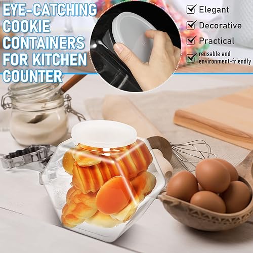Miniatura 7 de EBOOT 4 tarros de plástico para galletas de caramelo para encimera de cocina, tarro hexagonal con tapa, recipientes transparentes para dulces,