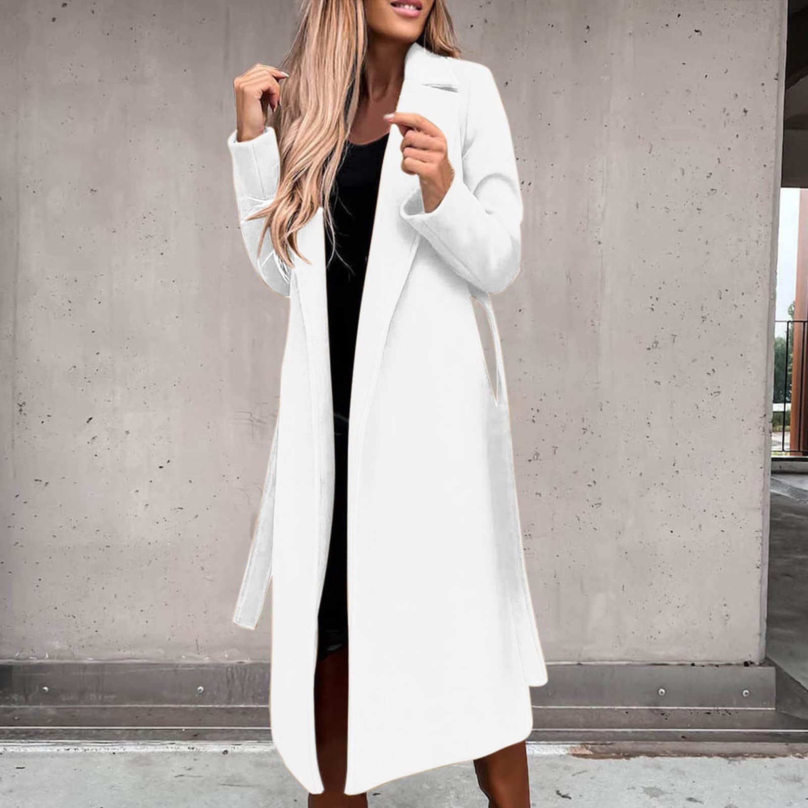 Générique Trench Femme Long Couleur Unie Ceinture Coupe Cintrée Manteau Automne Hiver Veste Au Tissu Élégant, Vêtement Avec Une Silhouette Raffinée, Agréable À Porter Pendant Les Journées Fraîches
