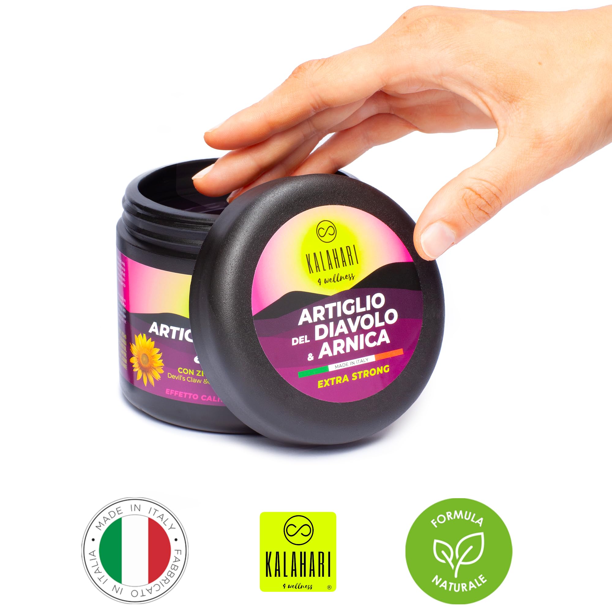 KALAHARI Garra del Diablo y Arnica Gel Extremo - Extra Fuerte - Efecto Calentador para Masajes Musculares y Articulares, Recuperación Muscular, Movilidad - Fórmula Natural, Made in Italy - 500ml
