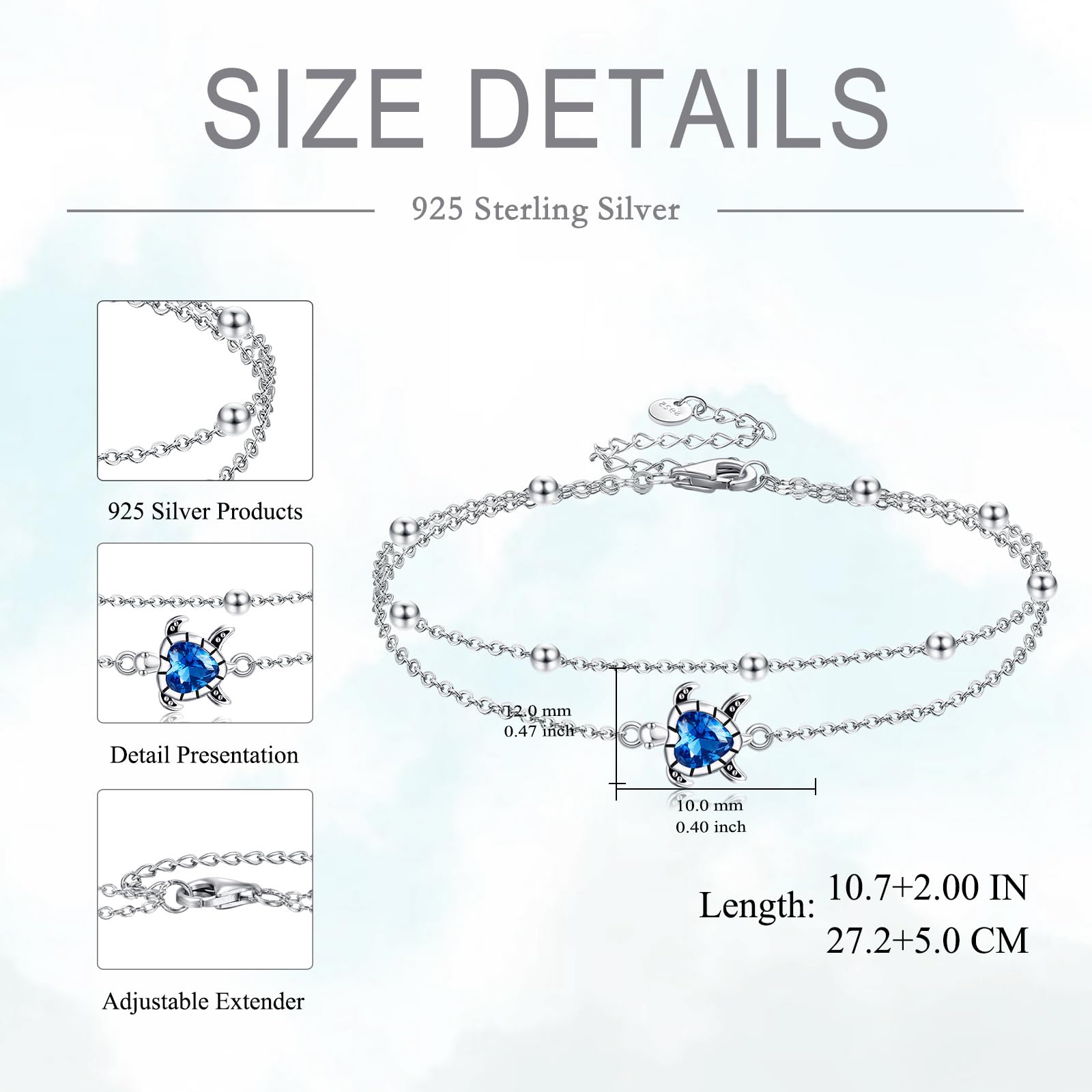 POPLYKE Herz/Anker/Meeresschildkröte/Seestern/Keltisch/Walschwanz/Biene Armband Fußkettchen für Damen 925 Sterling Silber Fußkettchen Jewllery Doppelschichtige Kette für Damen