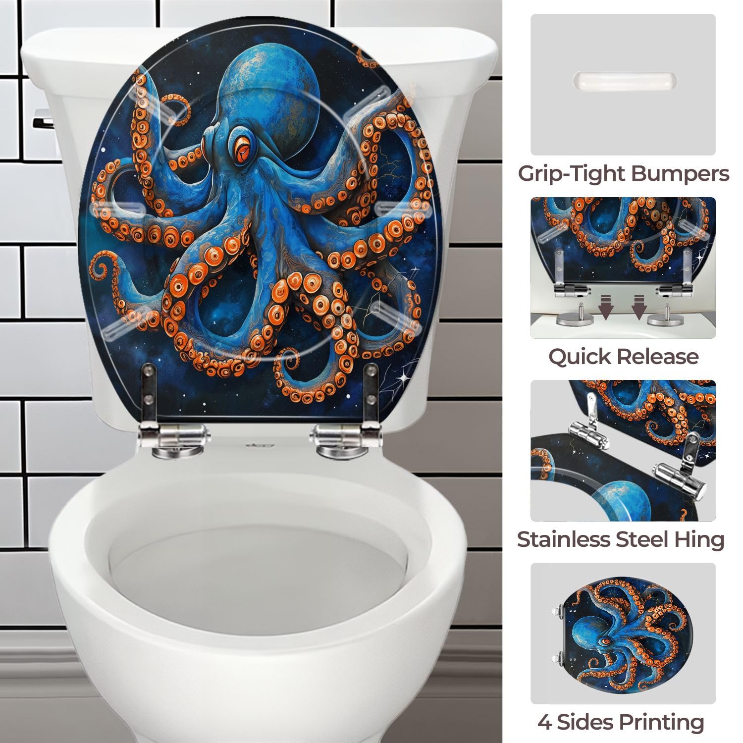 Tapa de inodoro redonda de resina con bisagras de fácil limpieza y liberación rápida. Cubierta decorativa para baño.