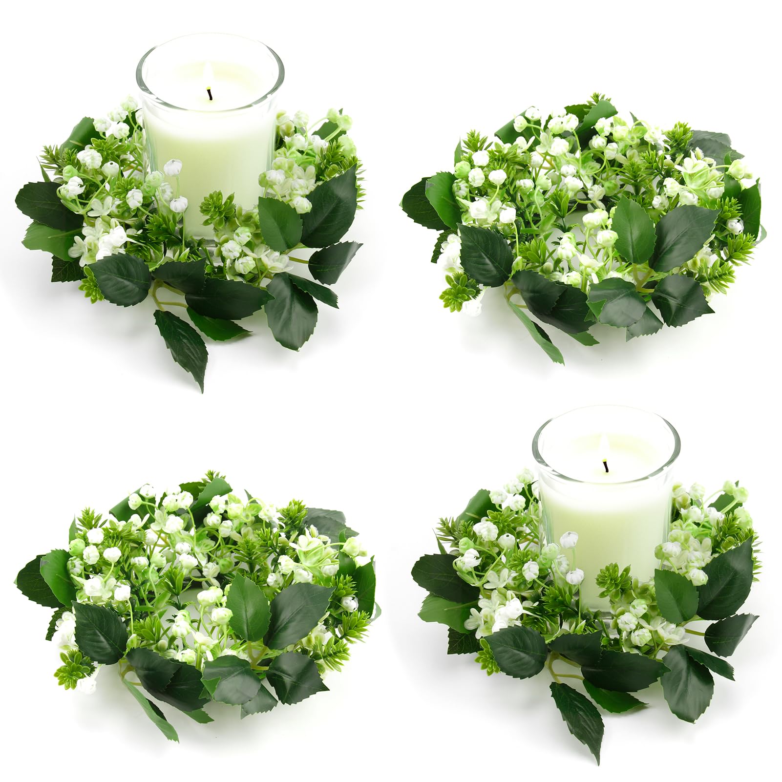 4 anelli per candele da 7,6 cm al centro, artificiali, piccole mini ghirlande di verde per interni, ghirlanda floreale di eucalipto per matrimoni, centrotavola, feste, casa, porte, tavoli, decorazioni