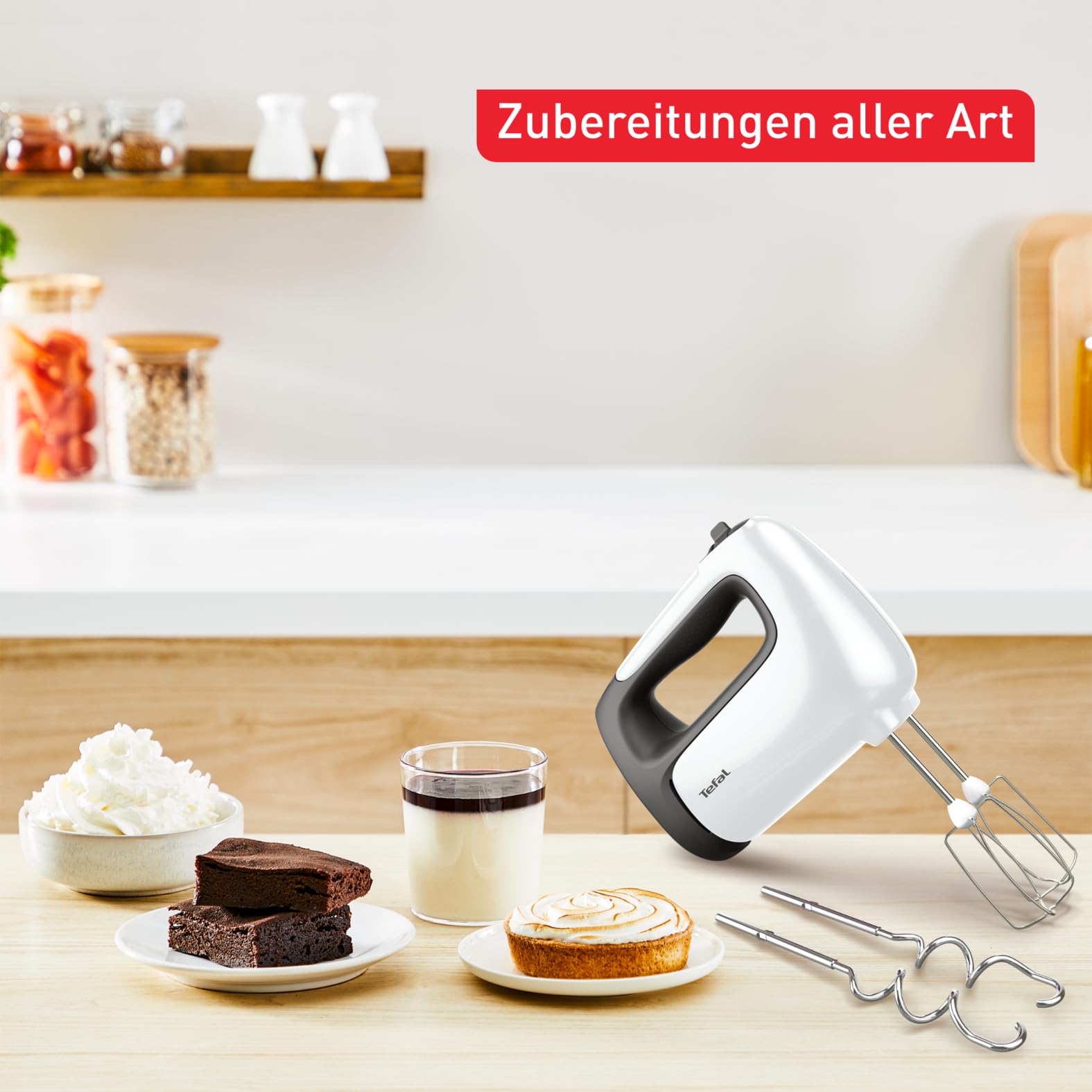 Tefal Prep'Mix + Handmixer mit Pürierstab, ideal für leichte und zähe Zubereitungen, leistungsstarker 500-W-Motor, 5 Geschwindigkeiten, Turbo-Funktion, Pürierstab-Aufsatz, weiß/grau, HT462138