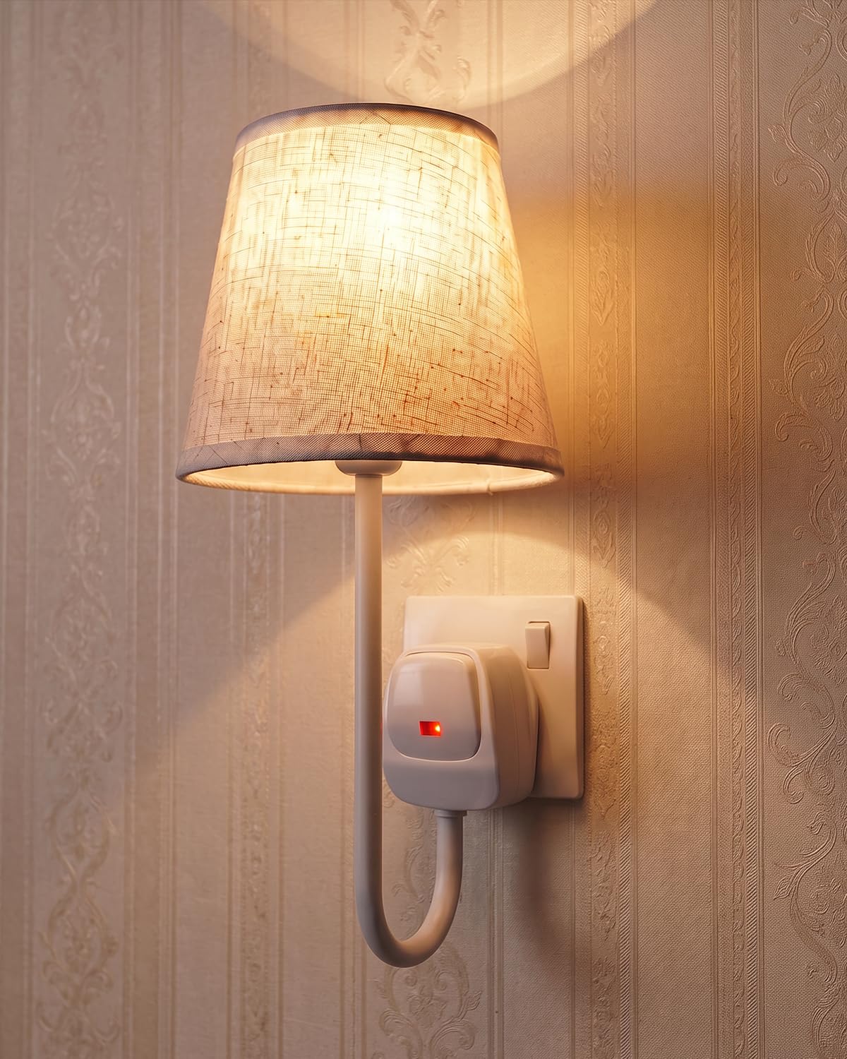 Klarlight Vintage Night Light Plug into Wall, Decorative Night Light with Linen Fabric Shade & Replaceable E27 Bulb, Large Switch, 4W 2700K Warm White for Bedroom, Living Room, Hallway, Nursery